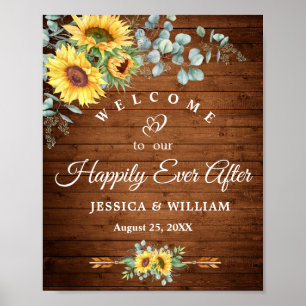 Sonnenblumen Eukalyptus Rustikale Hochzeit Willkom Poster