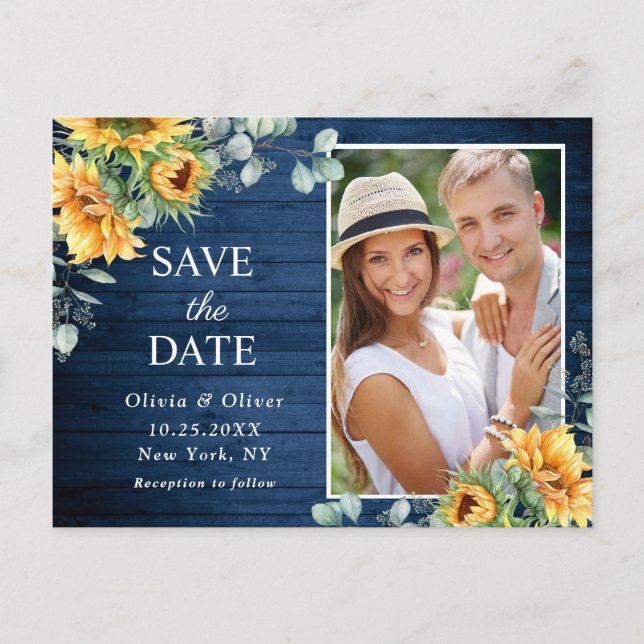 Sonnenblumen Eukalyptus Rustische Hochzeit retten  Postkarte (Vorderseite)