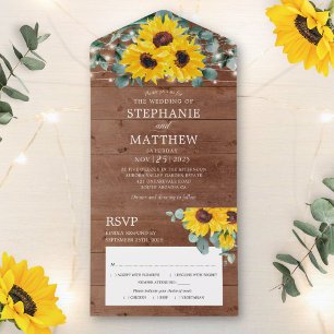 Sonnenblumen Eukalyptus String Lights Wood Wedding All In One Einladung