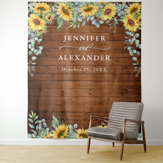 Sonnenblumen Eukalyptus Wedding Foto Stand Hinterg Wandteppich (Beispiel)