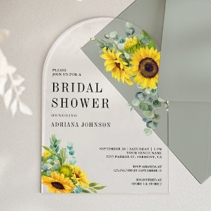 Sonnenblumen Eukalyptusblätter Brautparty Acryleinladungen