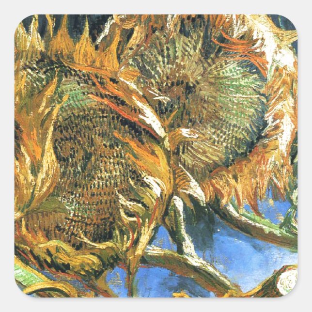 Sonnenblumen F. 376 ~ Van Gogh Quadratischer Aufkleber (Vorderseite)