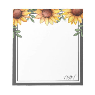 Sonnenblumen-Farb-Rahmen mit Monogramm Notizblock