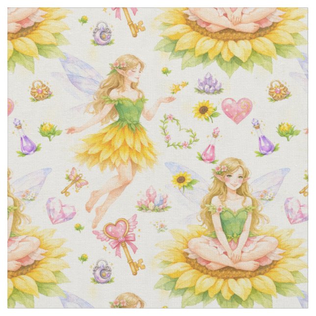 Sonnenblumen-Feenzauber-Stoff  Stoff (Nahaufnahme)