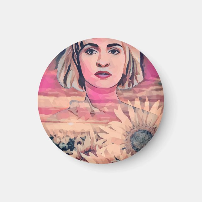 Sonnenblumen Feld Frau Abstrakte Originalkunst Magnet (Vorne)