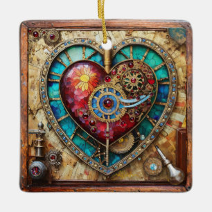 Sonnenblumen Festglass Herz Steampunk Serie Keramikornament
