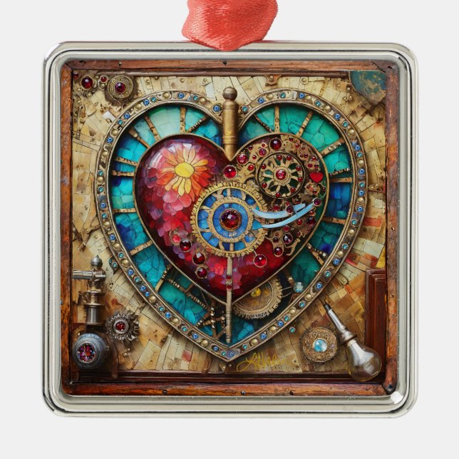 Sonnenblumen Festglass Herz Steampunk Serie Ornament Aus Metall (Vorne)