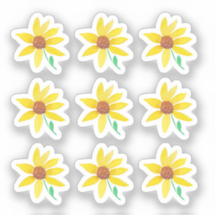 Sonnenblumen Florale Handbemalte Wasserfarbe Aufkleber