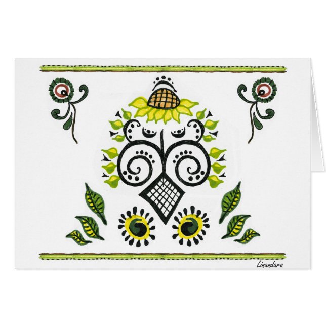 Sonnenblumen Folk Pattern von Alexandra Cook (Vorderseite (Horizontal))