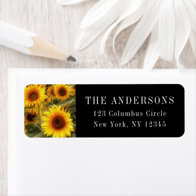 Sonnenblumen Foto Black Return Address Label (Insitu)