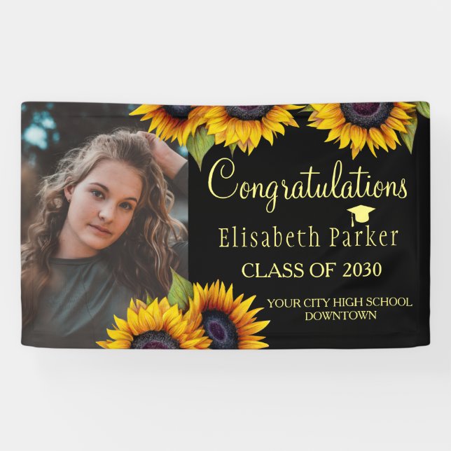 Sonnenblumen FOTO Gold Abschluss Glückwünsche Banner (Horizontal)