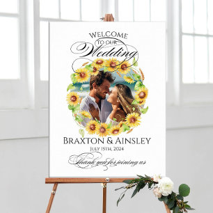 Sonnenblumen Foto Hochzeitsempfang Zeichen elegant Poster