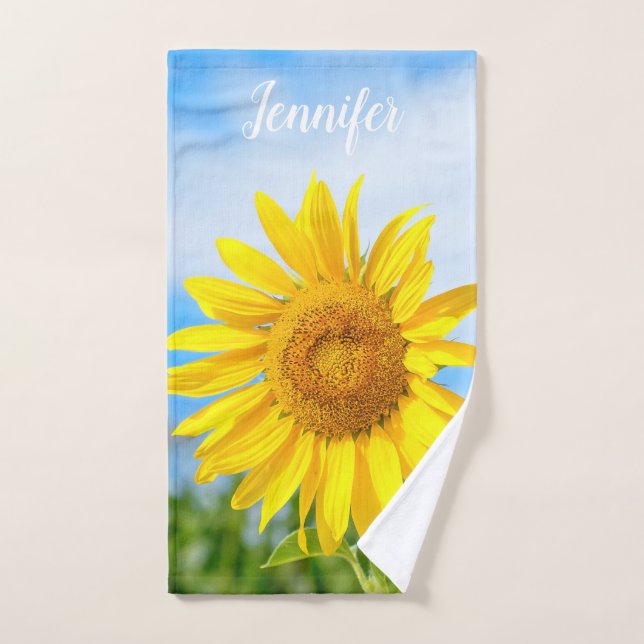 Sonnenblumen Foto Personalisierter Name Handtuch (Handtuch)