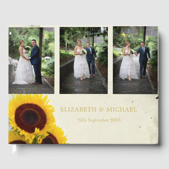 Sonnenblumen Foto Rustikale Hochzeit Gästebuch (Vorderseite)