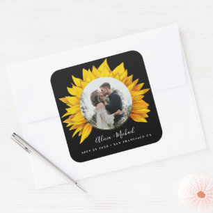 Sonnenblumen Foto rustikale Hochzeit speichern Sie Quadratischer Aufkleber