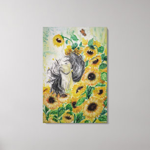 Sonnenblumen-Frau Leinwanddruck Aquarell-Kunst