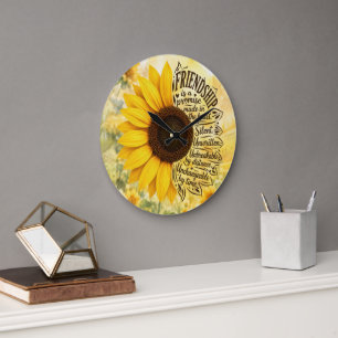 Sonnenblumen-Freundschaftszitat Große Wanduhr