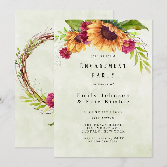 Sonnenblumen Frühlingsrosa florale Engagement Part Einladung (Vorne/Hinten)