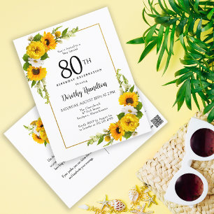 Sonnenblumen-Gänseblümchen-Einladung zur 80. Gebur Postkarte