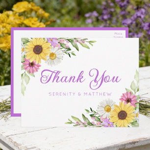 Sonnenblumen-Gänseblümchen-Garten-Blumen-Hochzeits Postkarte
