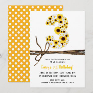 Sonnenblumen & Gänseblümchen THREE 3 3. Geburtstag Einladung