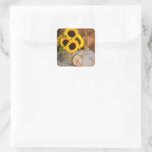 Sonnenblumen Garden Watering kann Hochzeit danken Quadratischer Aufkleber