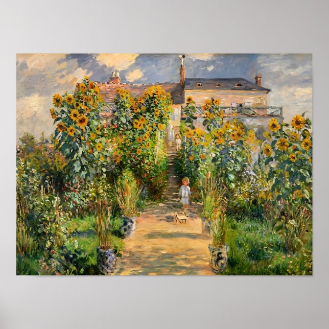 Sonnenblumen-Gartenweg-Gemälde Poster (Vorne)