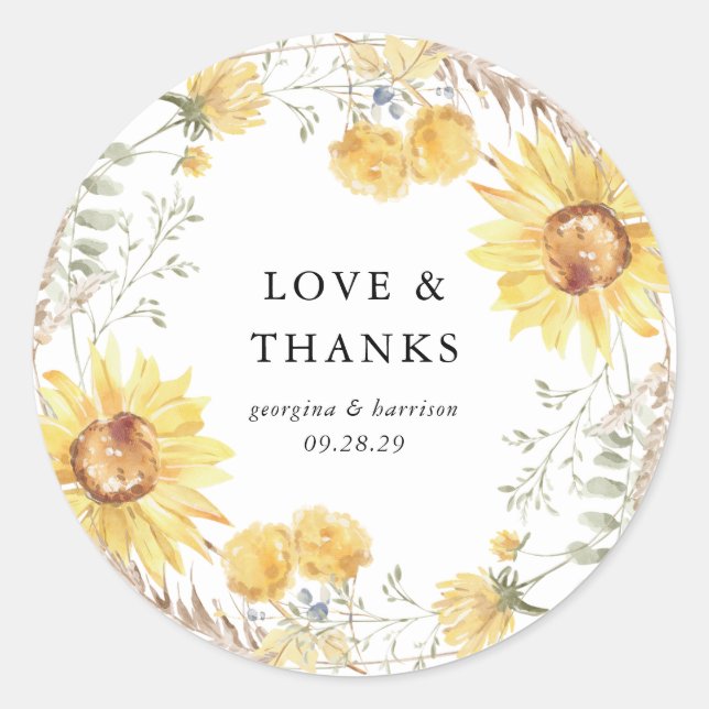 Sonnenblumen-Gastgeschenk Hochzeit Runder Aufkleber (Vorderseite)