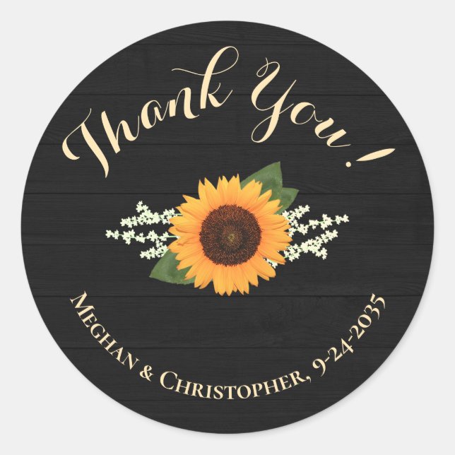 Sonnenblumen Gastgeschenk Hochzeit Schwarz-weiß Wo Runder Aufkleber (Vorderseite)