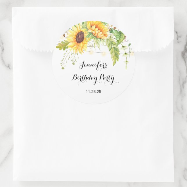 Sonnenblumen Geburtstag Runder Aufkleber (Tasche)