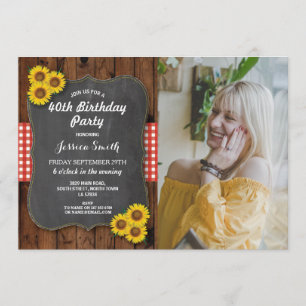 Sonnenblumen Geburtstagsparty Rustic Wood Chalk Fo Einladung