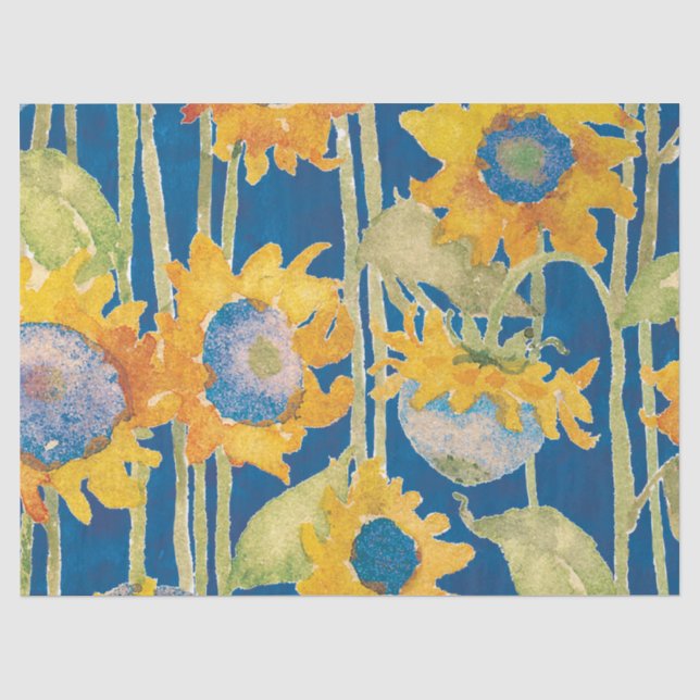 Sonnenblumen Gelb Blumen Wasserfarbe Blau Seidenpapier (Vorderseite)