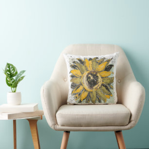 Sonnenblumen-Gelb-Grün-Schwarze-Wasserfarben-Art Kissen