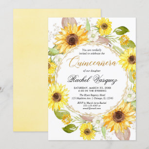 Sonnenblumen, gelb und goldblütig Quinceanera Einladung