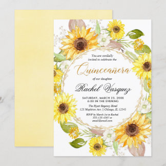 Sonnenblumen, gelb und goldblütig Quinceanera Einladung