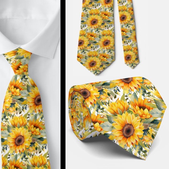 Sonnenblumen Gelb und Weiß Flora Neck Tie Krawatte (Von Creator hochgeladen)