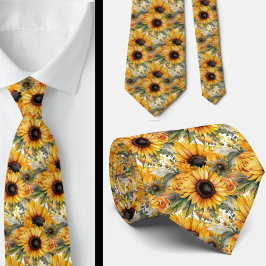 Sonnenblumen Gelb und Weiß Flora Neck Tie Krawatte