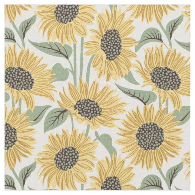 Sonnenblumen // Gelbe Blume Salbei Blätter Stoff (Nahaufnahme)