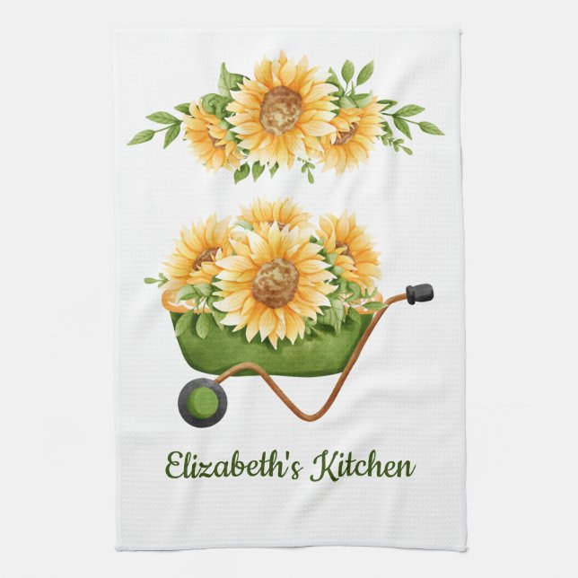 Sonnenblumen Gelbe Blüte Rustikales Land Wasserfar Geschirrtuch (Vertikal)