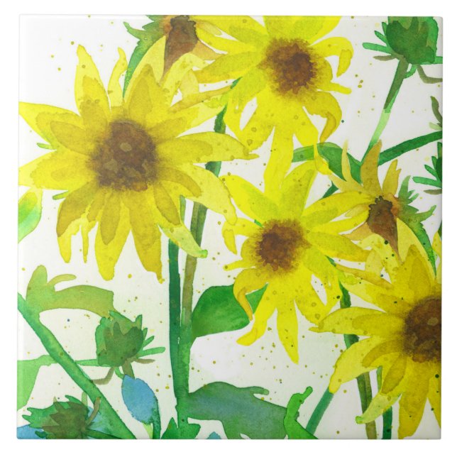 Sonnenblumen Gelbe Wildblumen Botanisch Fliese (Vorderseite)
