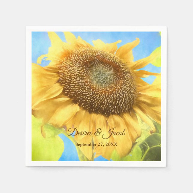 Sonnenblumen Gelbes Land Rustikale Hochzeitssaison Serviette (Vorderseite)