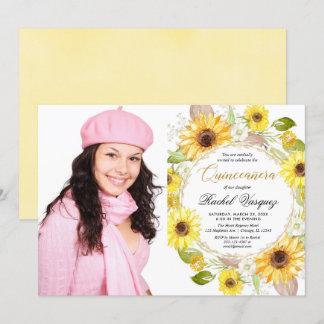 Sonnenblumen Gelbgoldblüten Quinceanera Foto Einladung