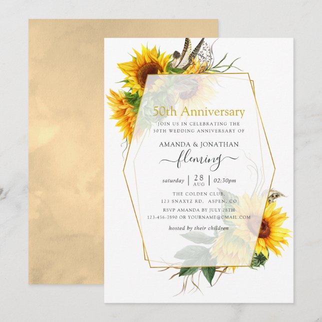 Sonnenblumen Geometric 50. Hochzeitstag Einladung (Vorne/Hinten)