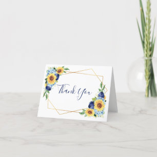 Sonnenblumen Geometric Dusty Blue Navy Floral Wedd Dankeskarte