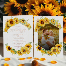 Sonnenblumen Geometrisches Herbst-Foto Hochzeit Re Folieneinladung