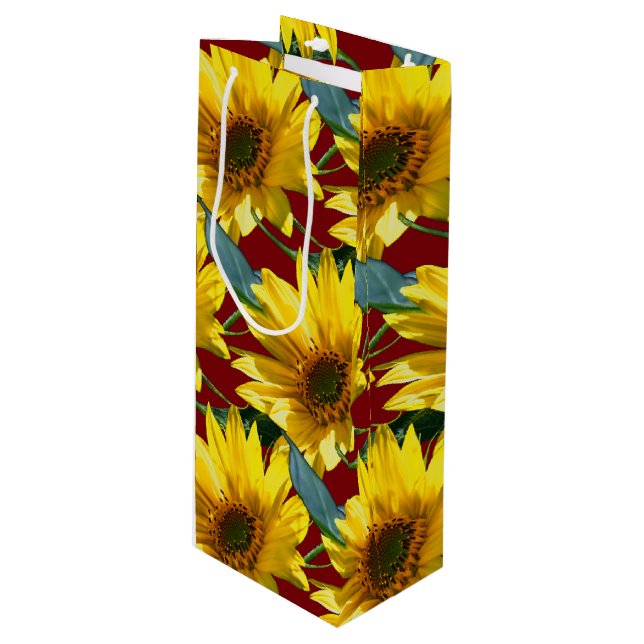 Sonnenblumen Geschenktüte Für Weinflaschen (Vorderseite Schrägansicht)
