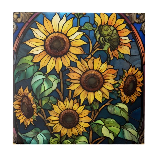 Sonnenblumen gestanztes Glas Inspo Sonnenblume Fliese (Vorderseite)
