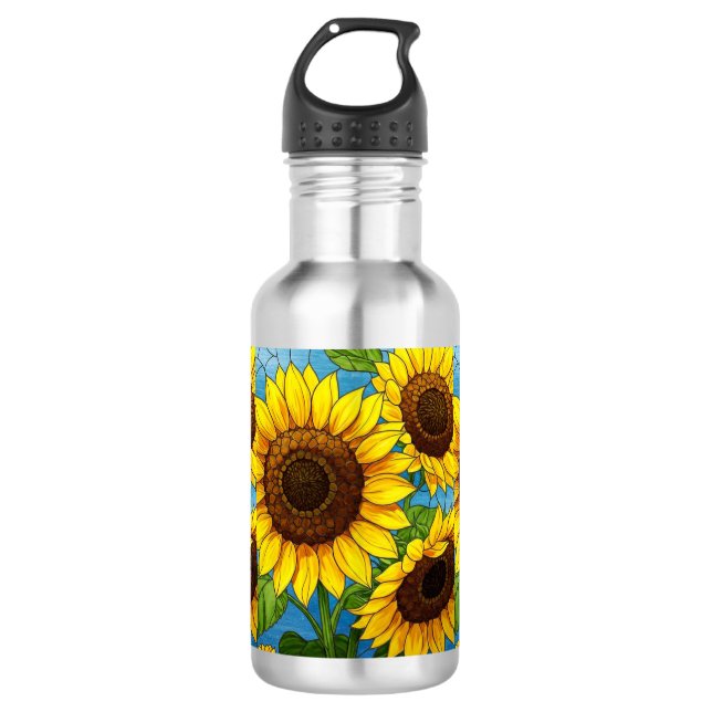 Sonnenblumen gestrichen edelstahlflasche (Vorderseite)