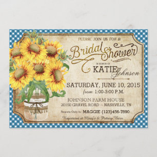Sonnenblumen Gingham Country Picnic Brautparty Einladung