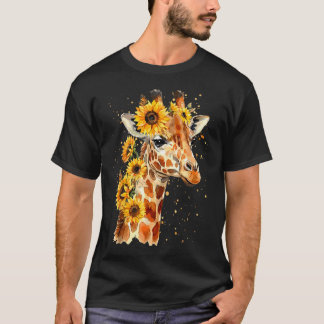 Sonnenblumen-Giraffe Süße Florale Safari T-Shirt